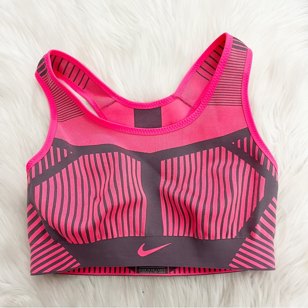 Nike FE/NOM Flyknit Sports Bra High Support Neon Pink